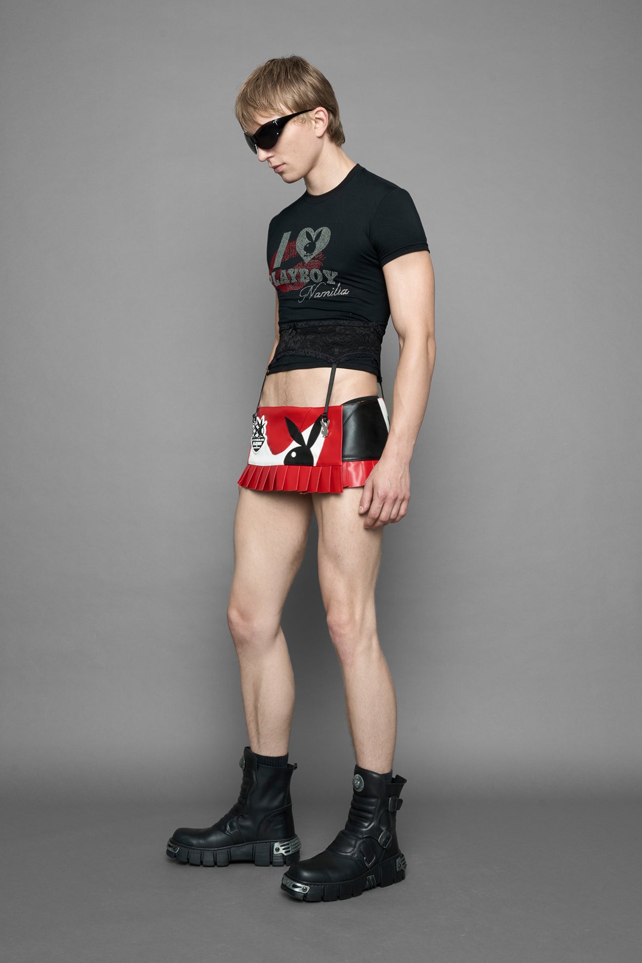 Playboy Moto Mini Skirt Red Black — view 7