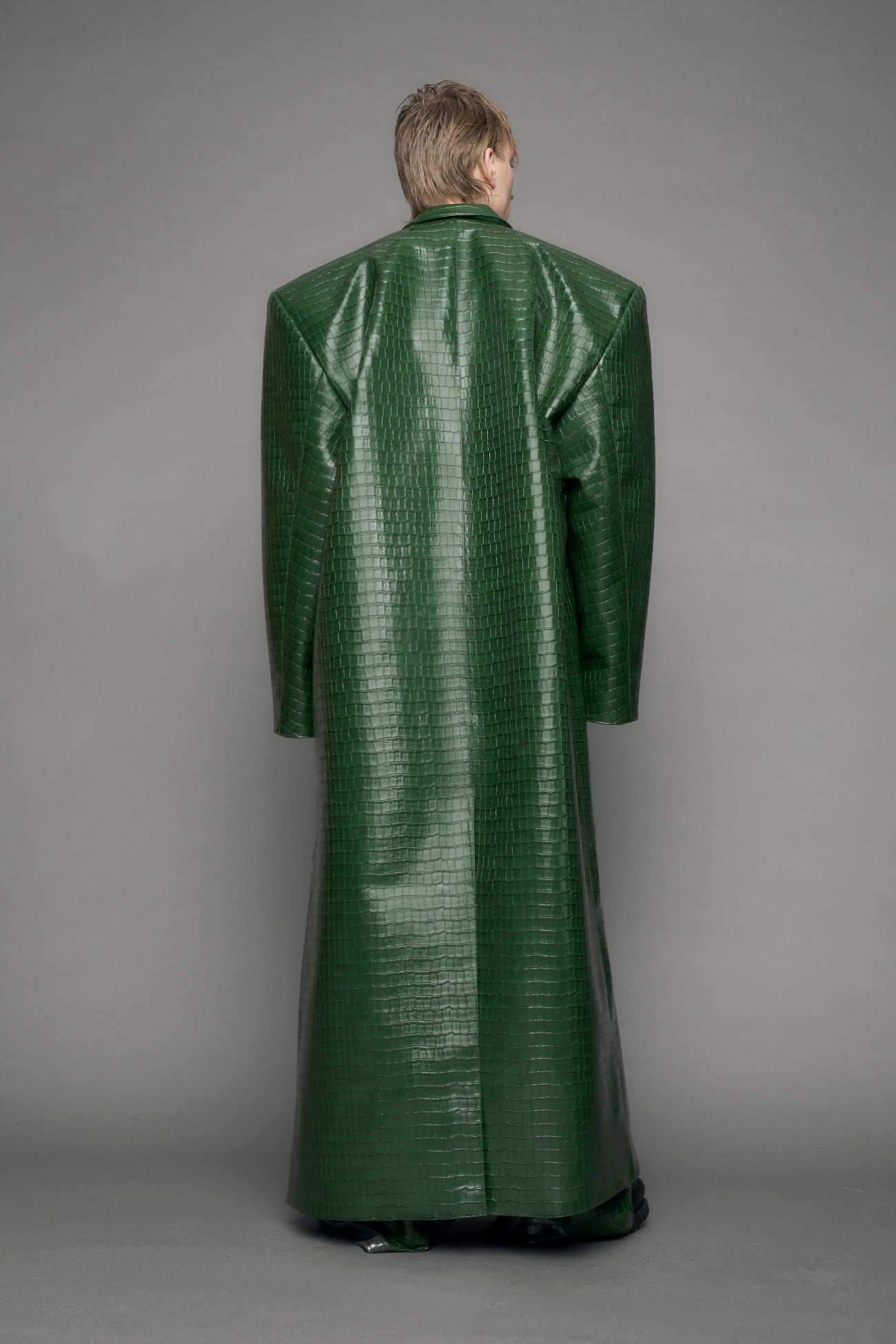 Leather Elongated Croc Blazer Coat — view 21