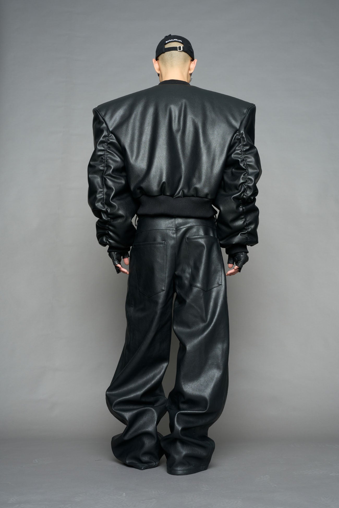 Leather Power Shoulder Bomber Jacket — view 8