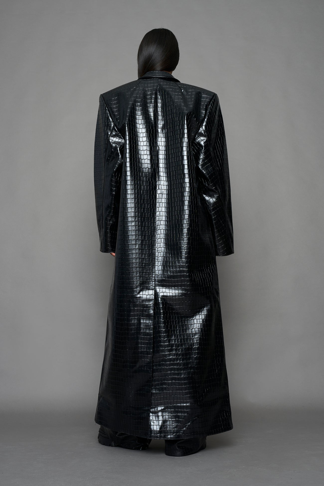 Leather Elongated Croc Blazer Coat — view 3