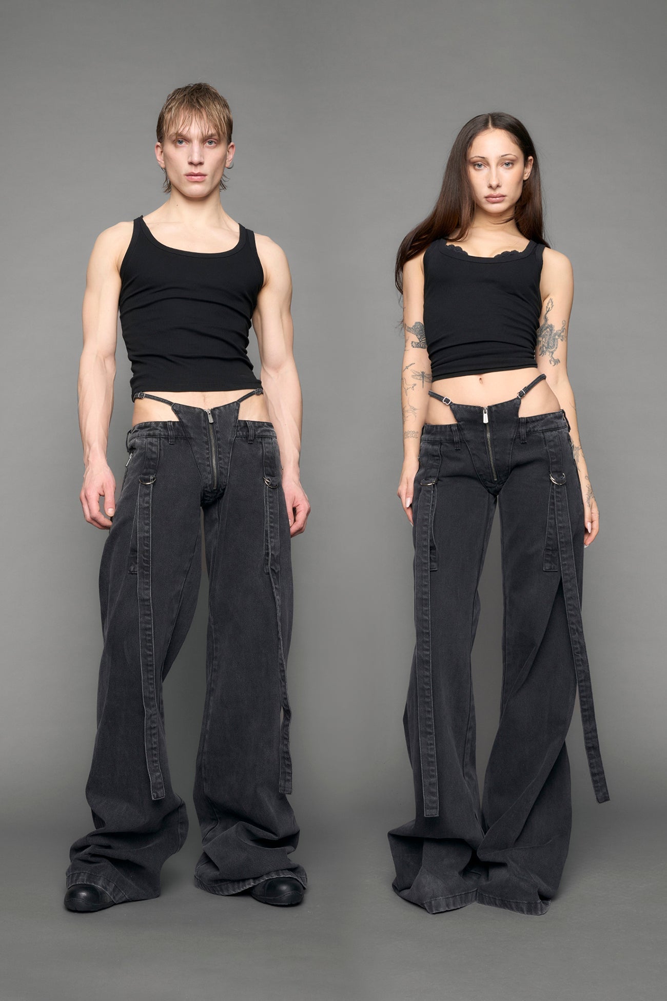 Belted Denim Thong Pants — view 1
