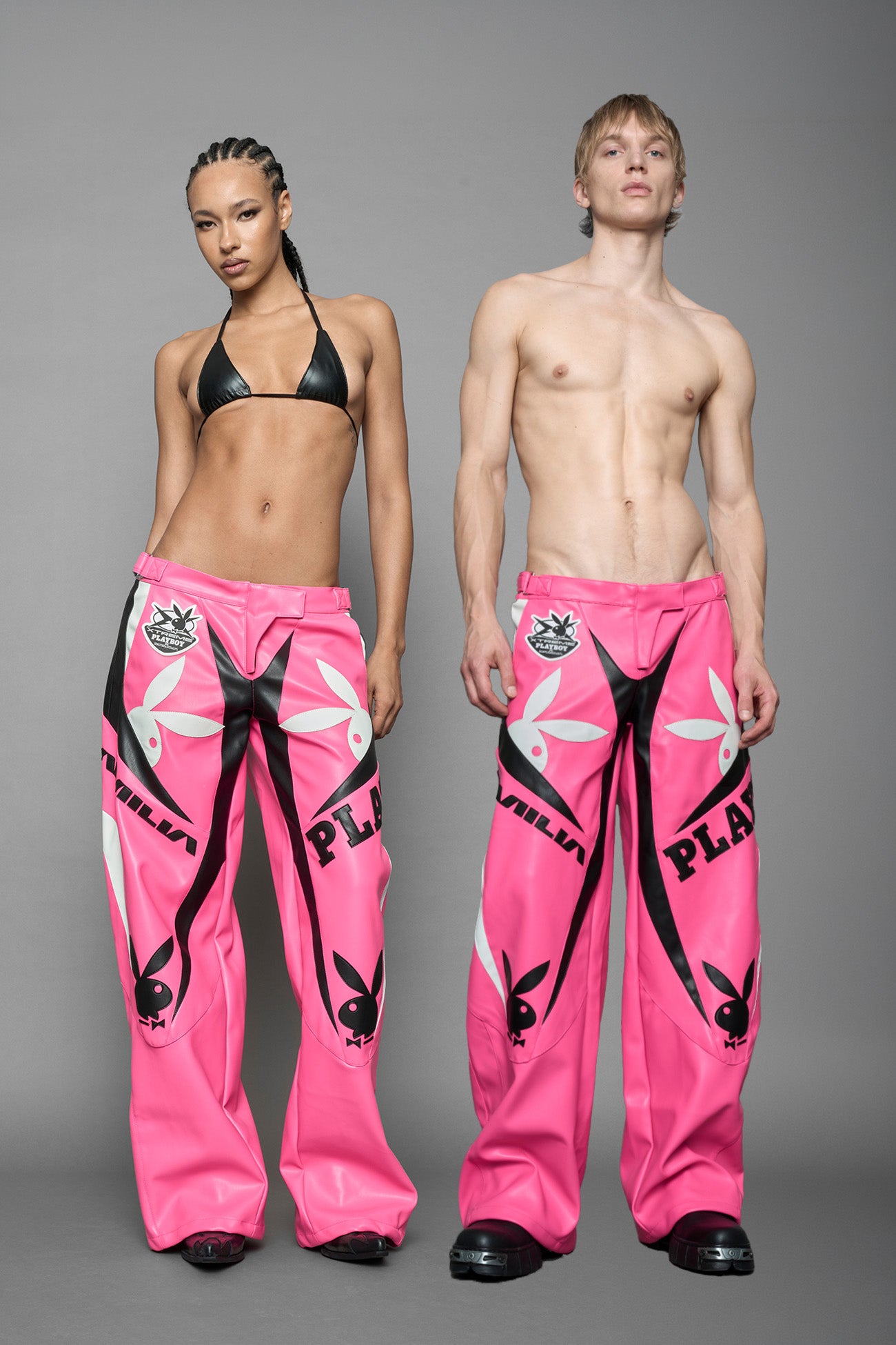 Playboy Moto Pants Pink Black — view 1