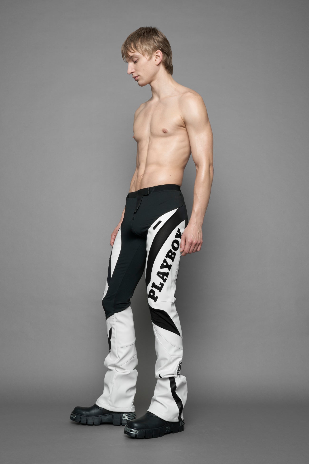 Playboy Moto Mesh Pants White Black — view 6