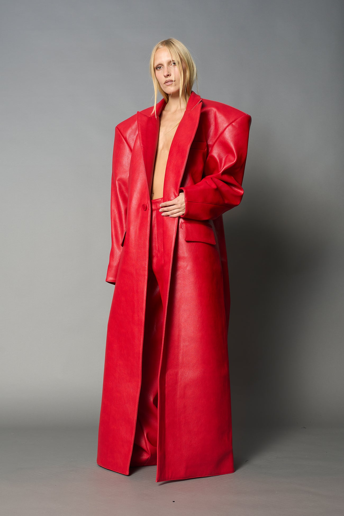 Leather Elongated Blazer Coat — view 21