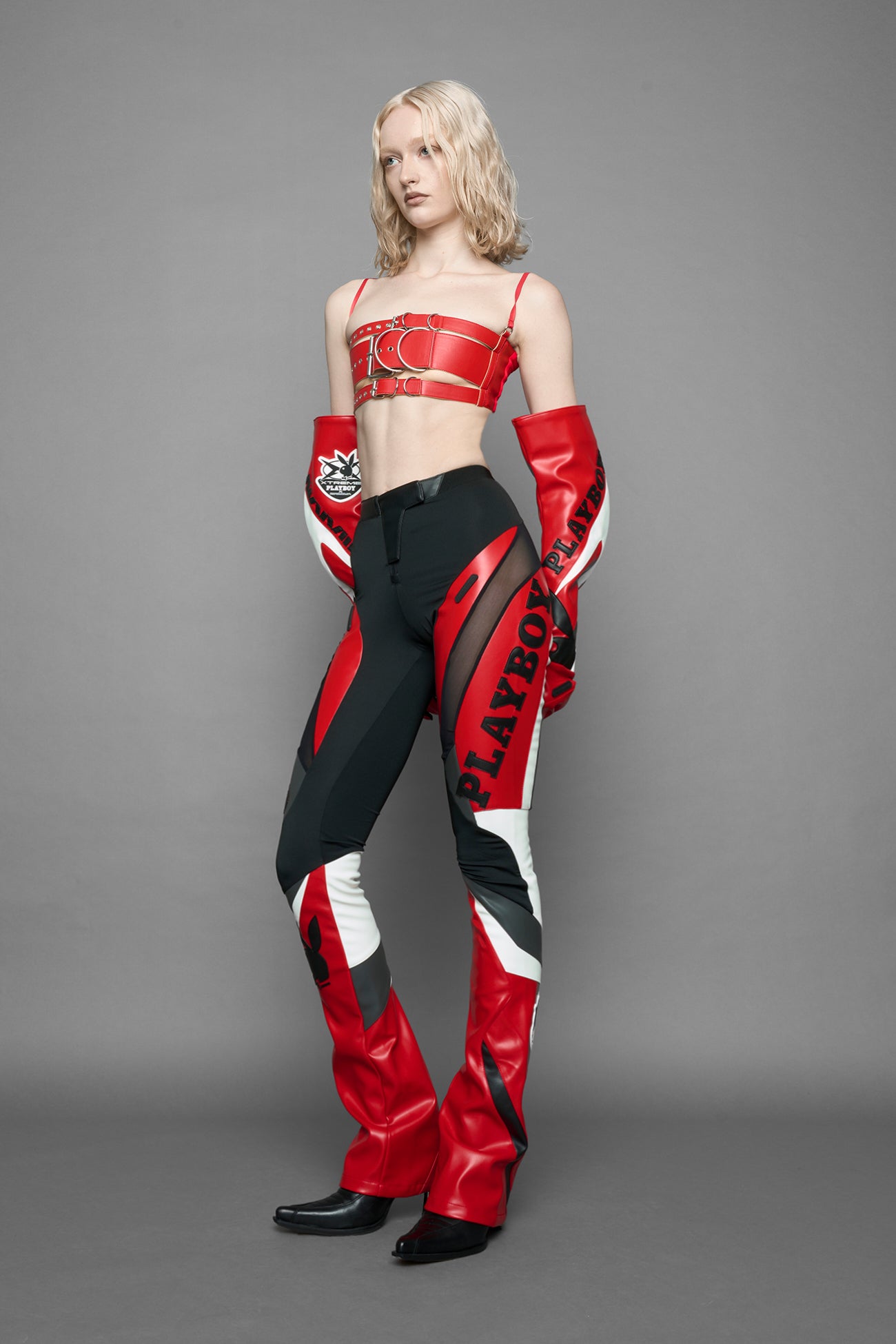 Playboy Moto Mesh Pants Red Black — view 3