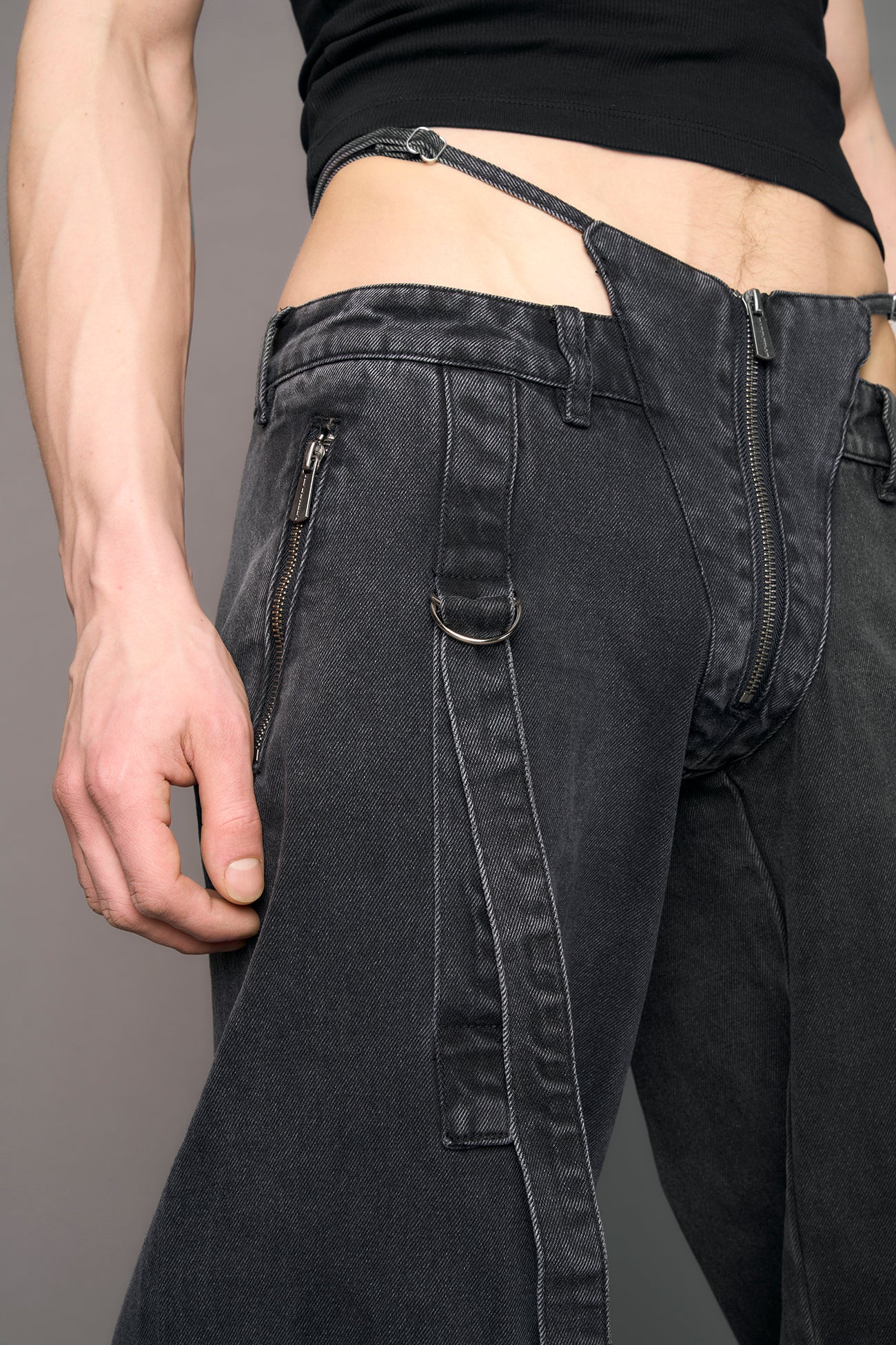Belted Denim Thong Pants — view 10