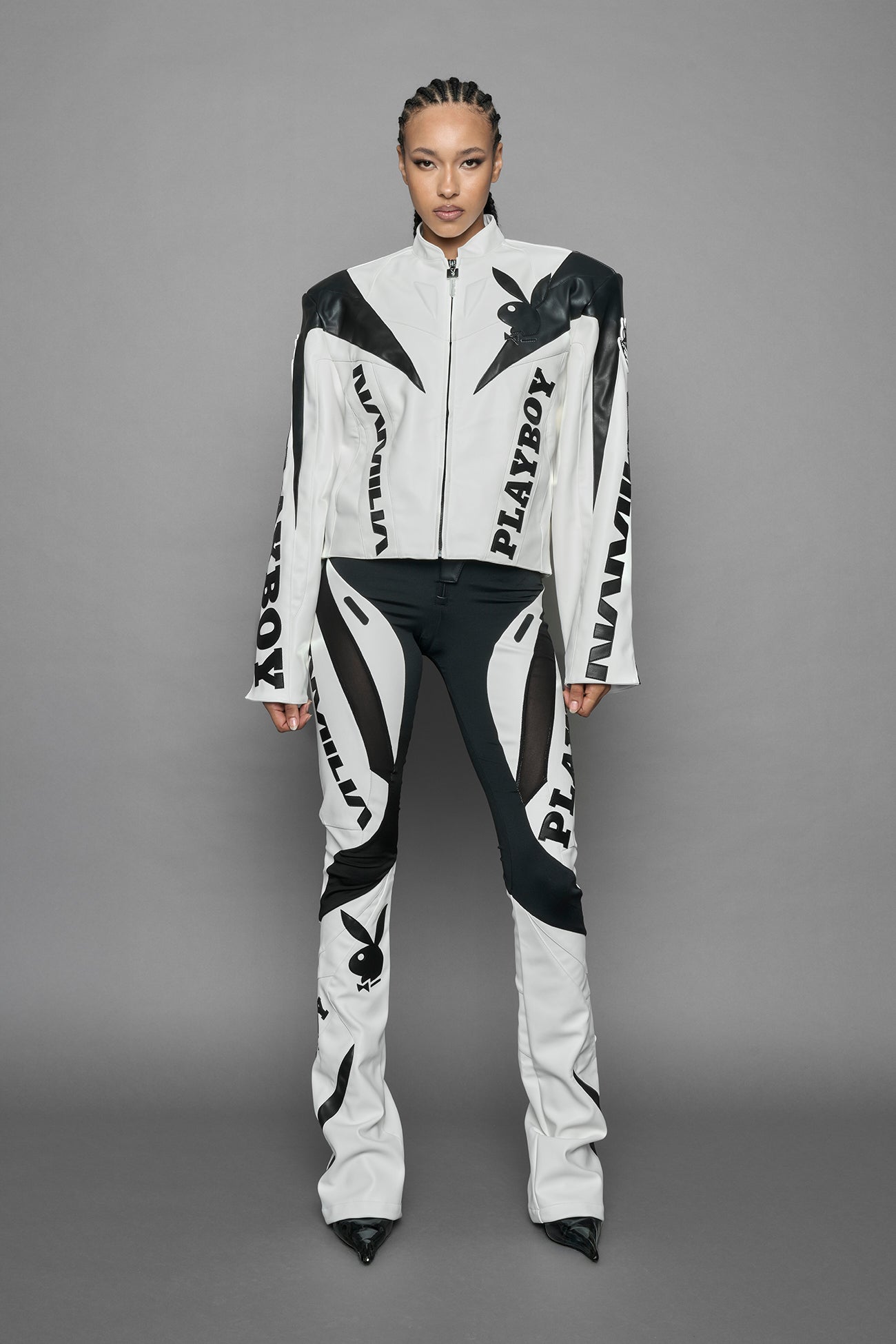 Playboy Moto Jacket White Black — view 2