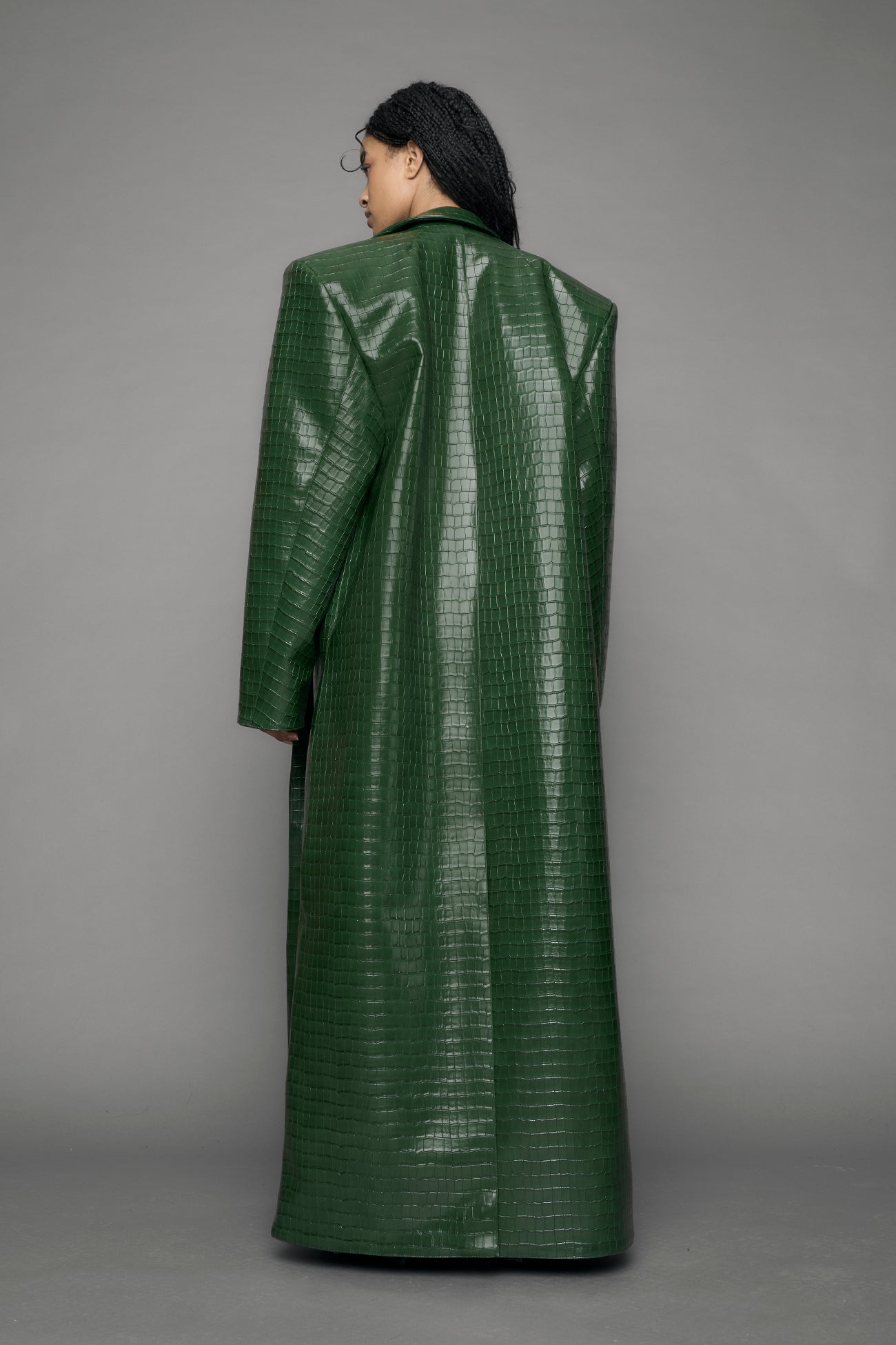 Leather Elongated Croc Blazer Coat — view 4