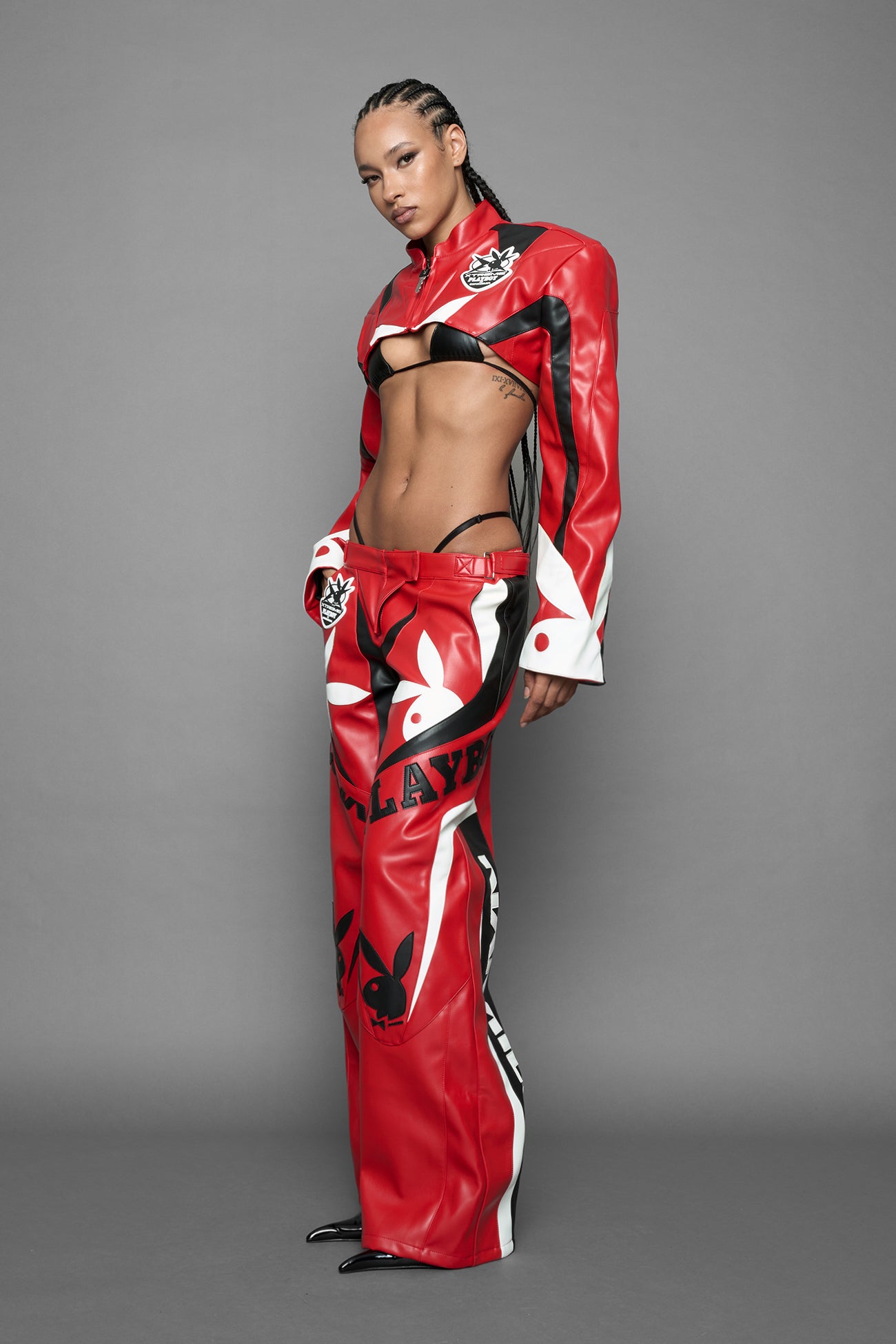 Playboy Moto Pants Red Black — view 4