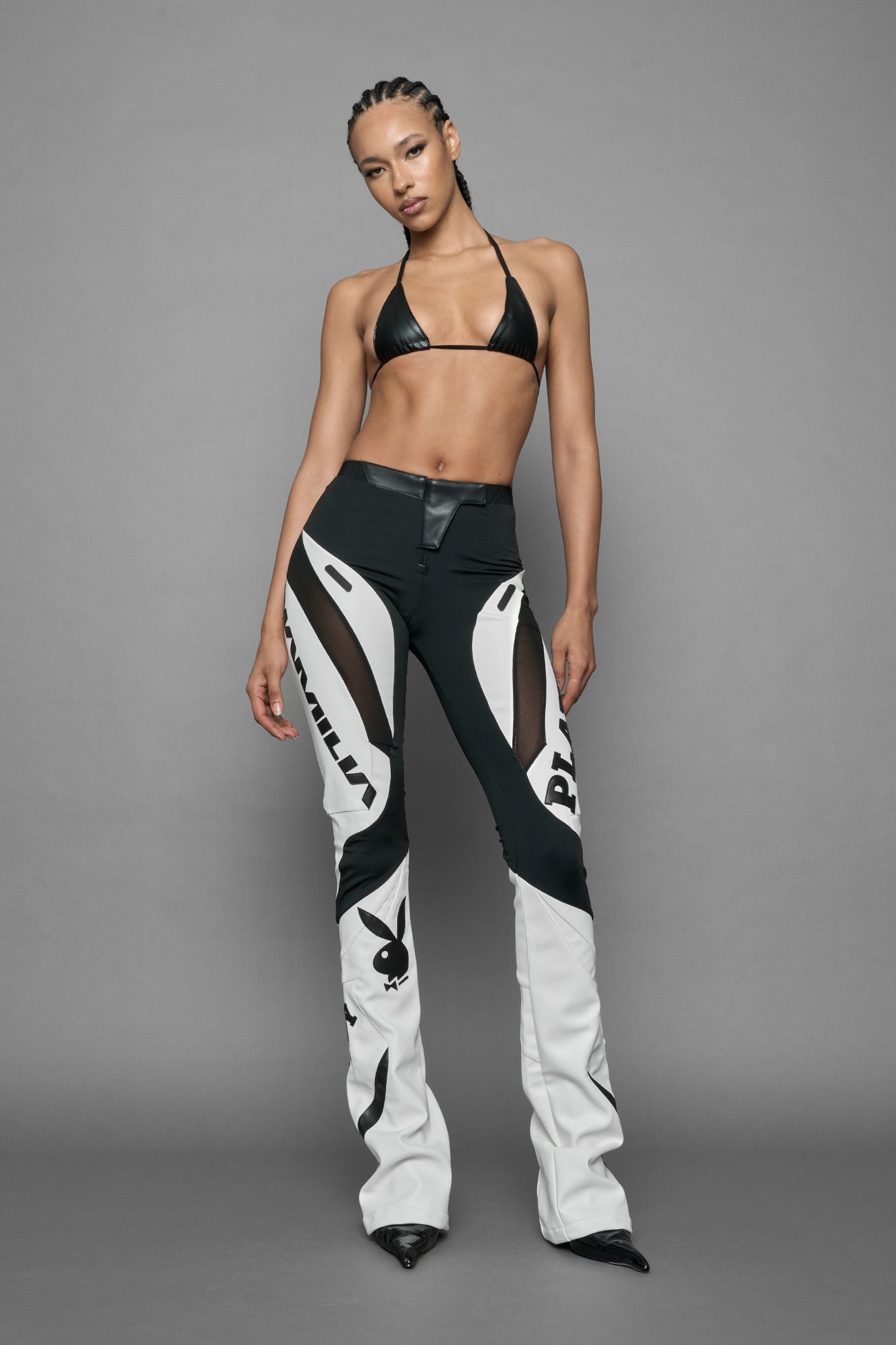 Playboy Moto Mesh Pants White Black — view 2