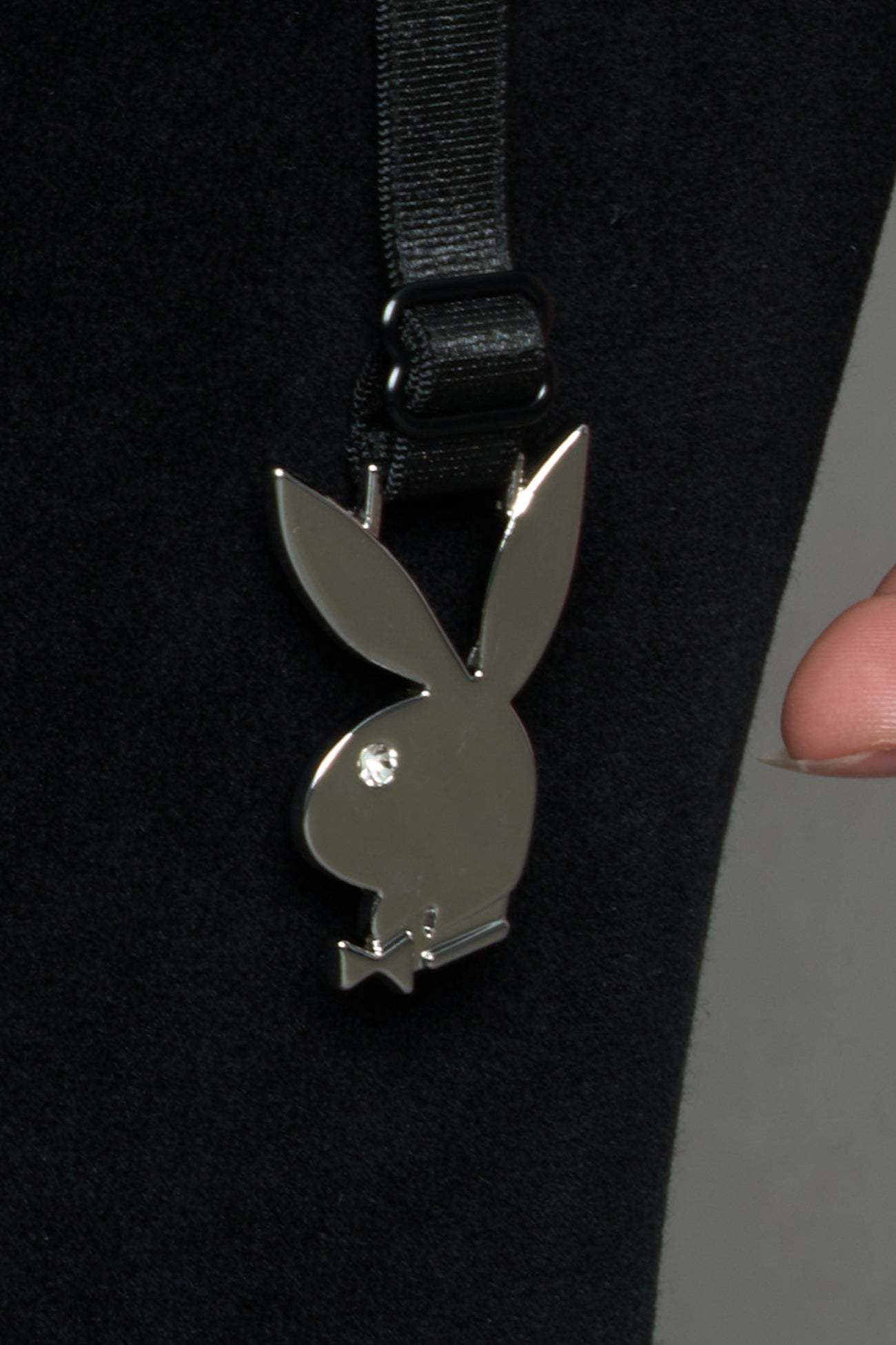 metal bunny charm with rhinestone eye