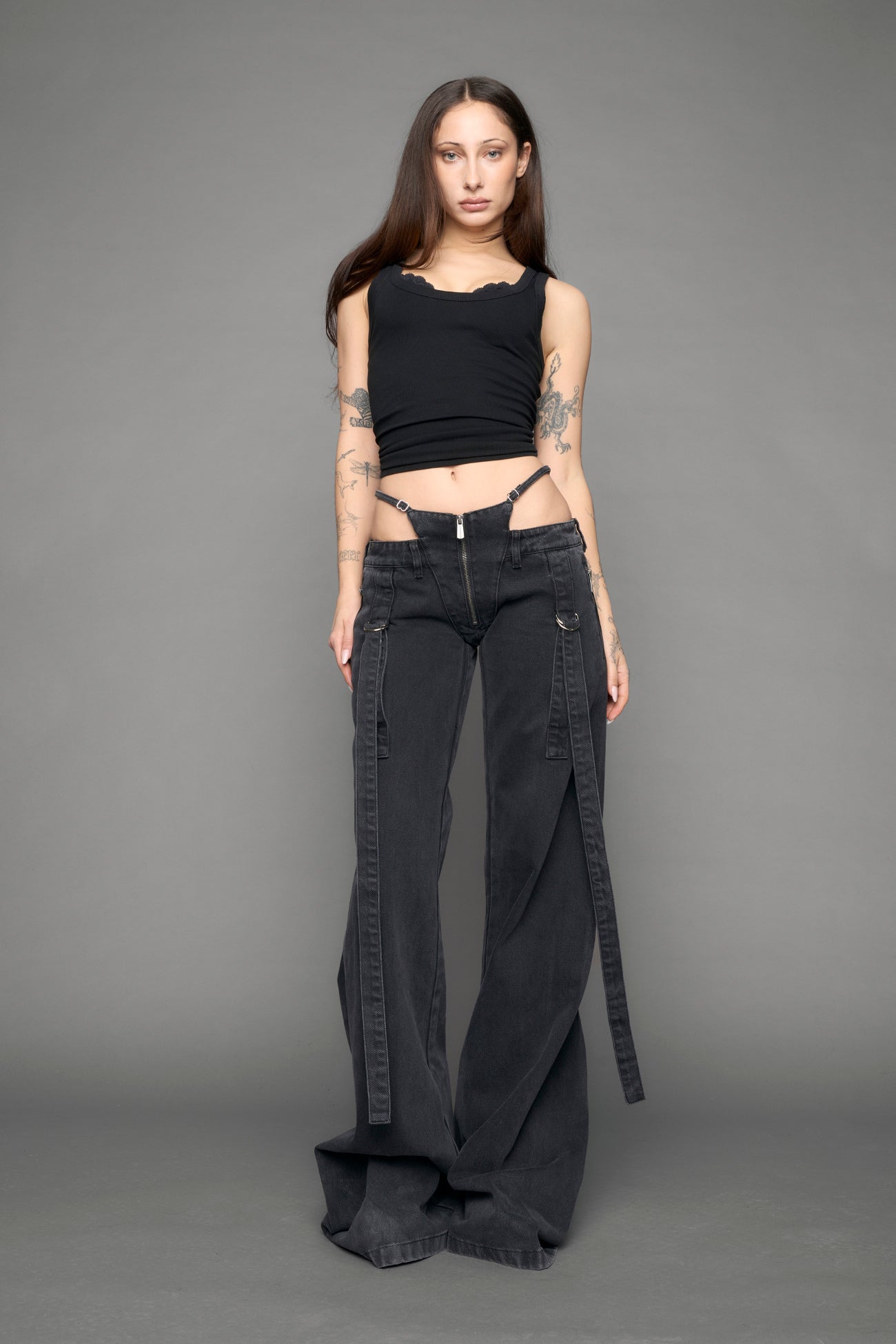 Belted Denim Thong Pants — view 3