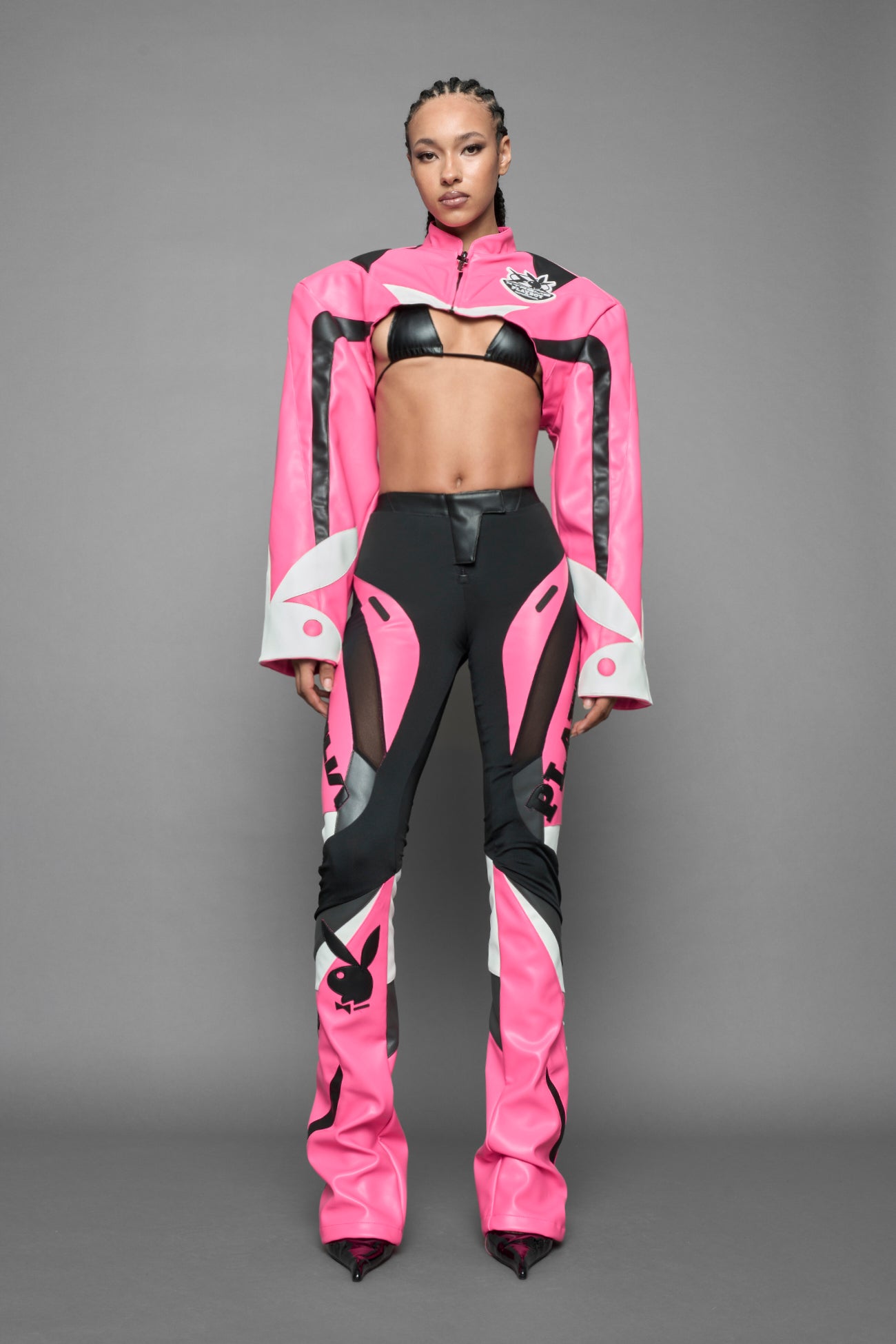 Playboy Moto Mesh Pants Pink Black — view 2