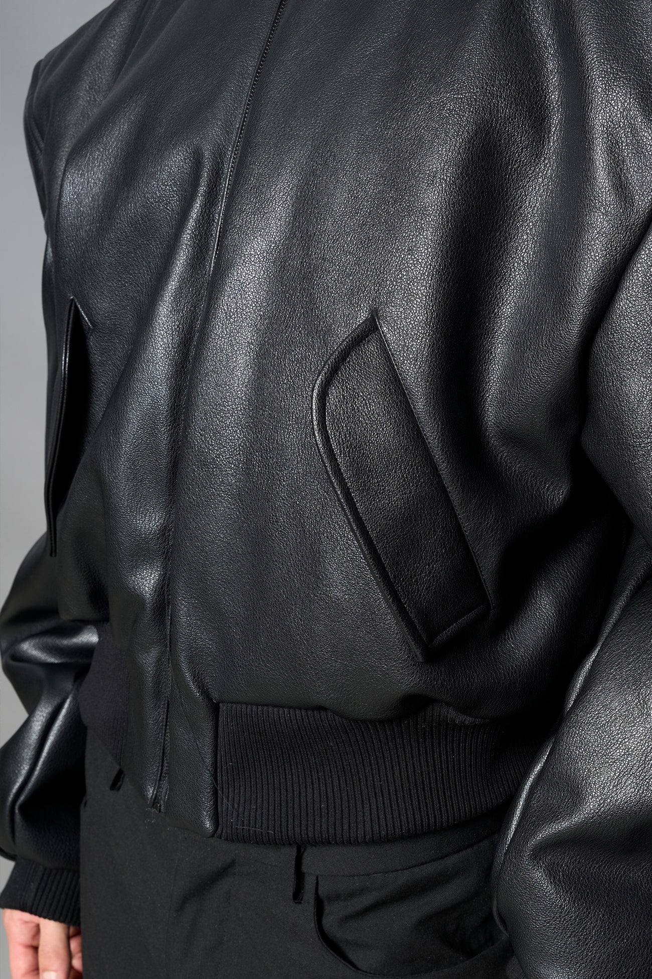 Leather Power Shoulder Bomber Jacket detail