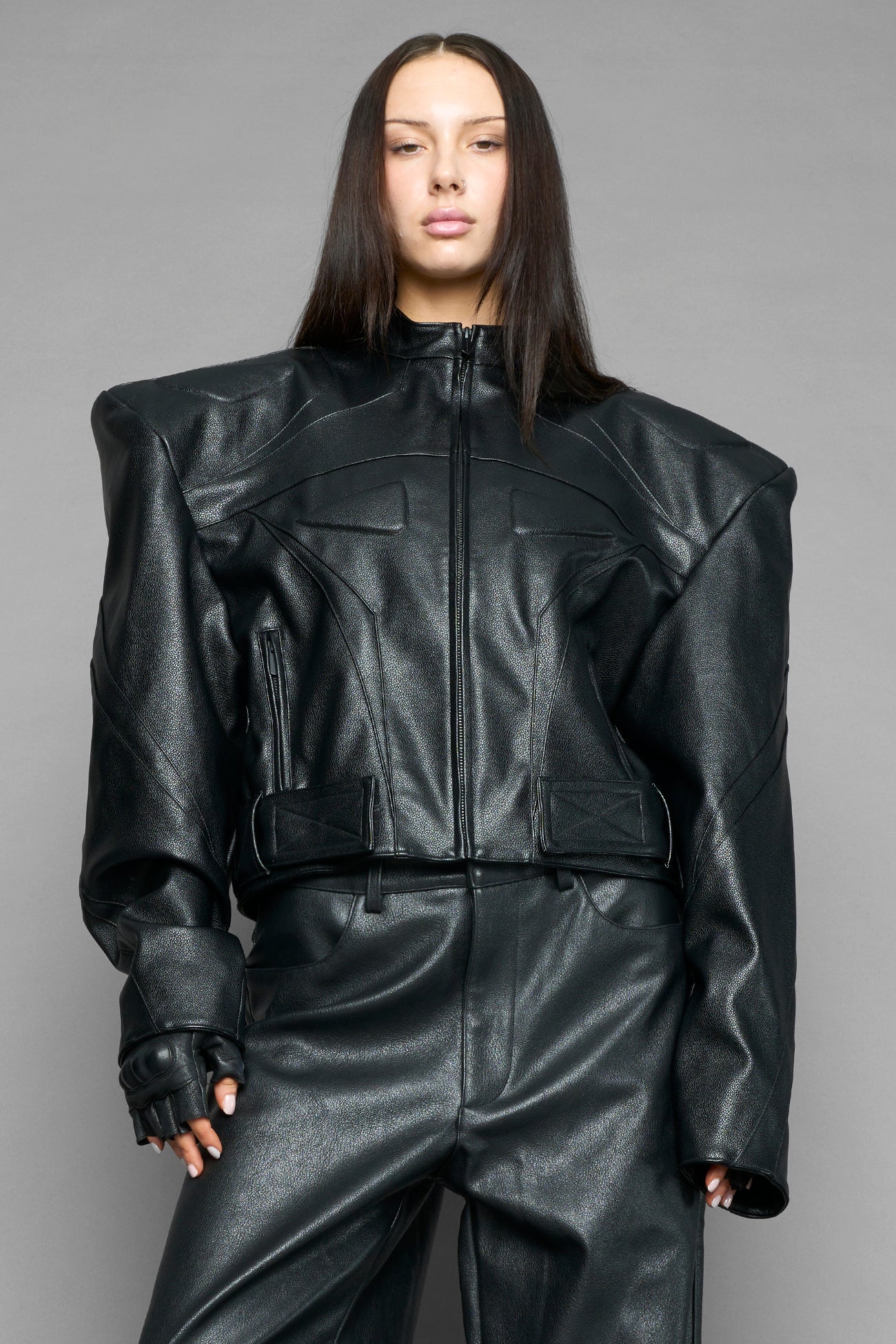 power shoulder moto jacket — view 2
