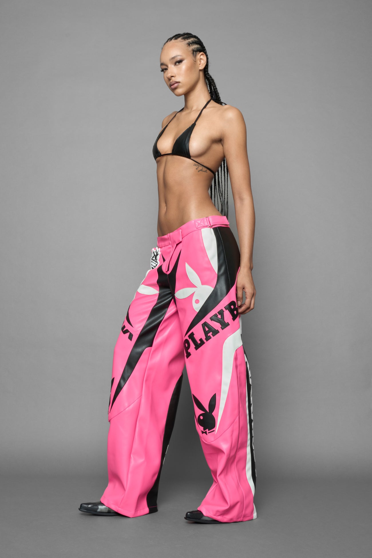 Playboy Moto Pants Pink Black — view 3