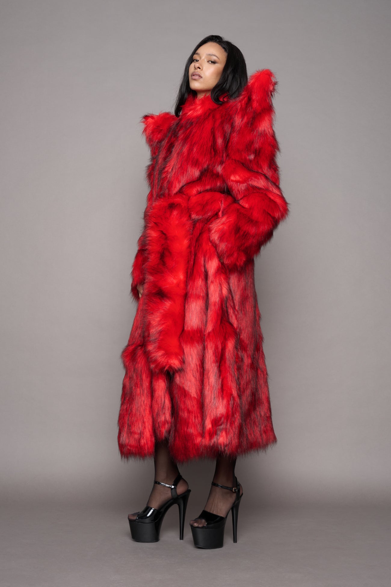 Doomsday Faux Fur Coat Red — view 5