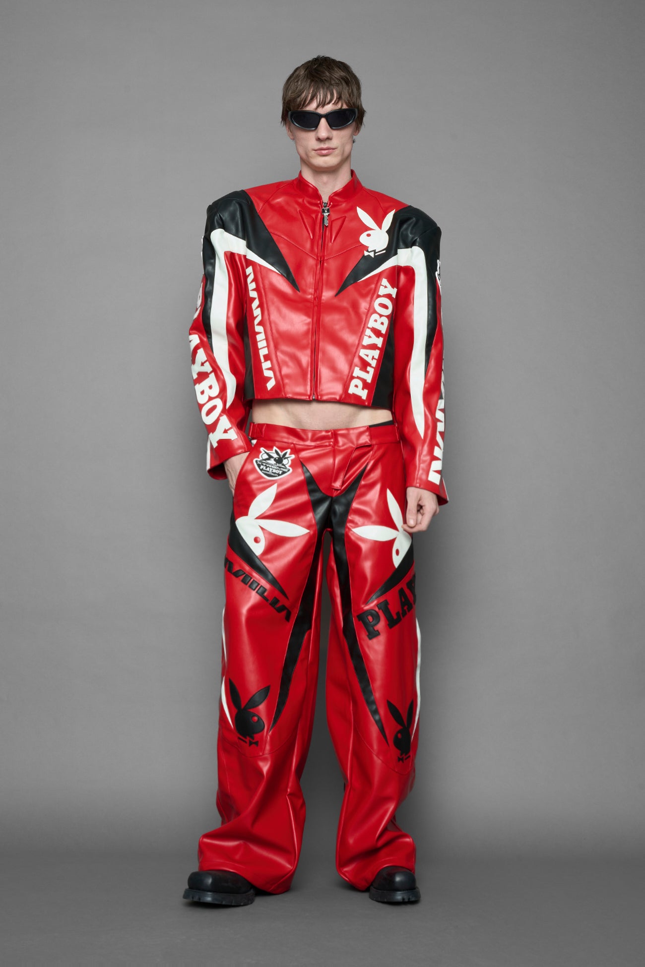 Playboy Moto Pants Red Black — view 6