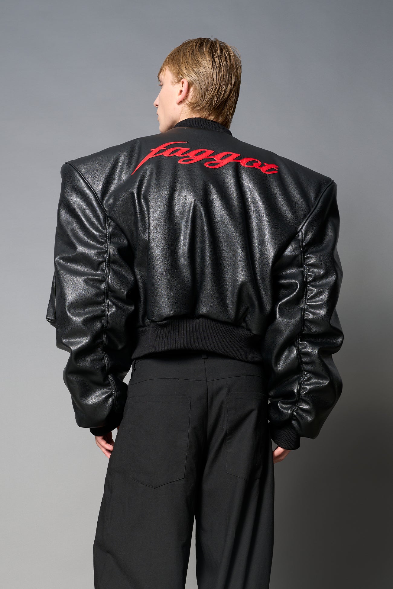 Leather Power Shoulder Bomber Jacket — view 1