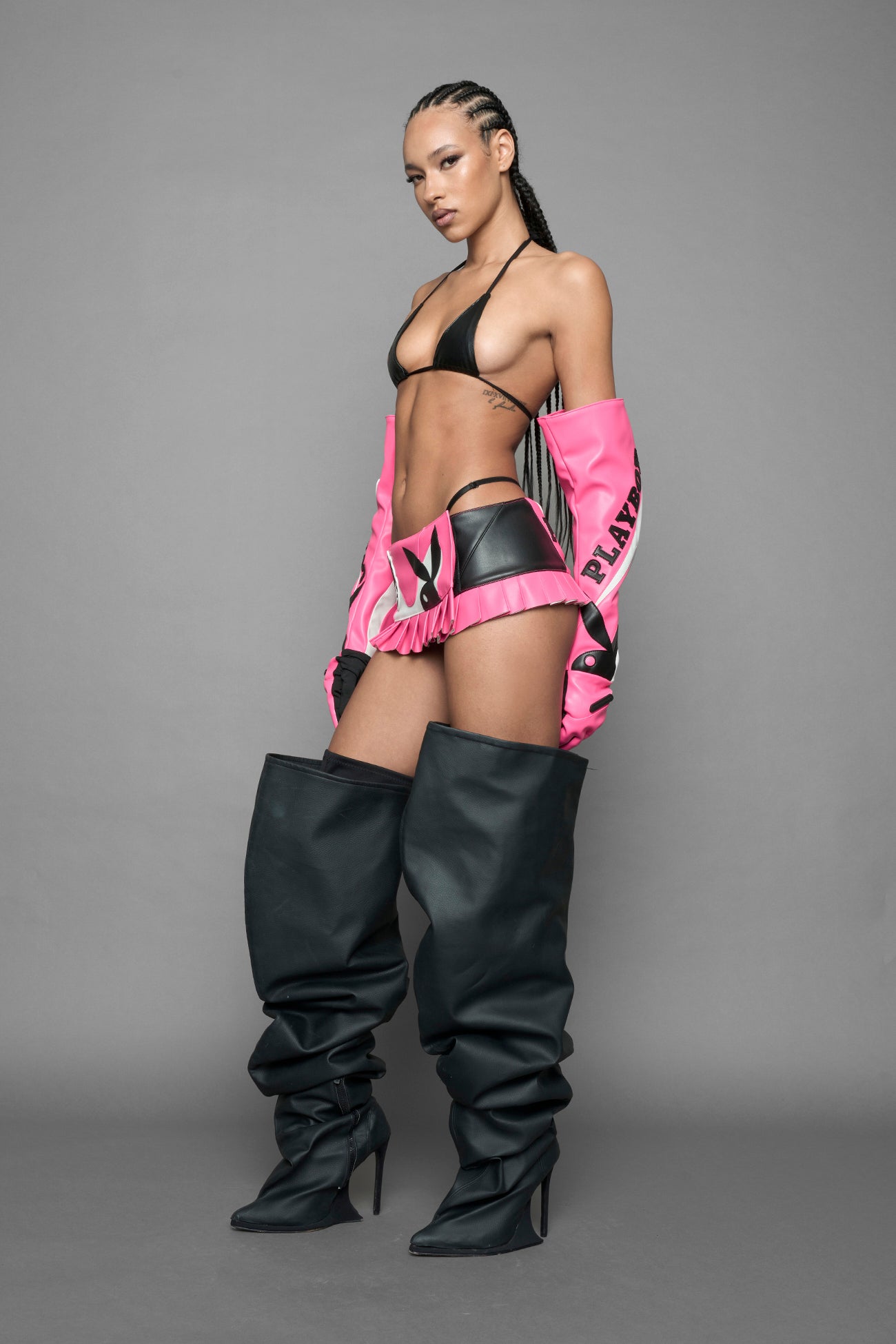 Playboy Moto Gloves Pink Black — view 3