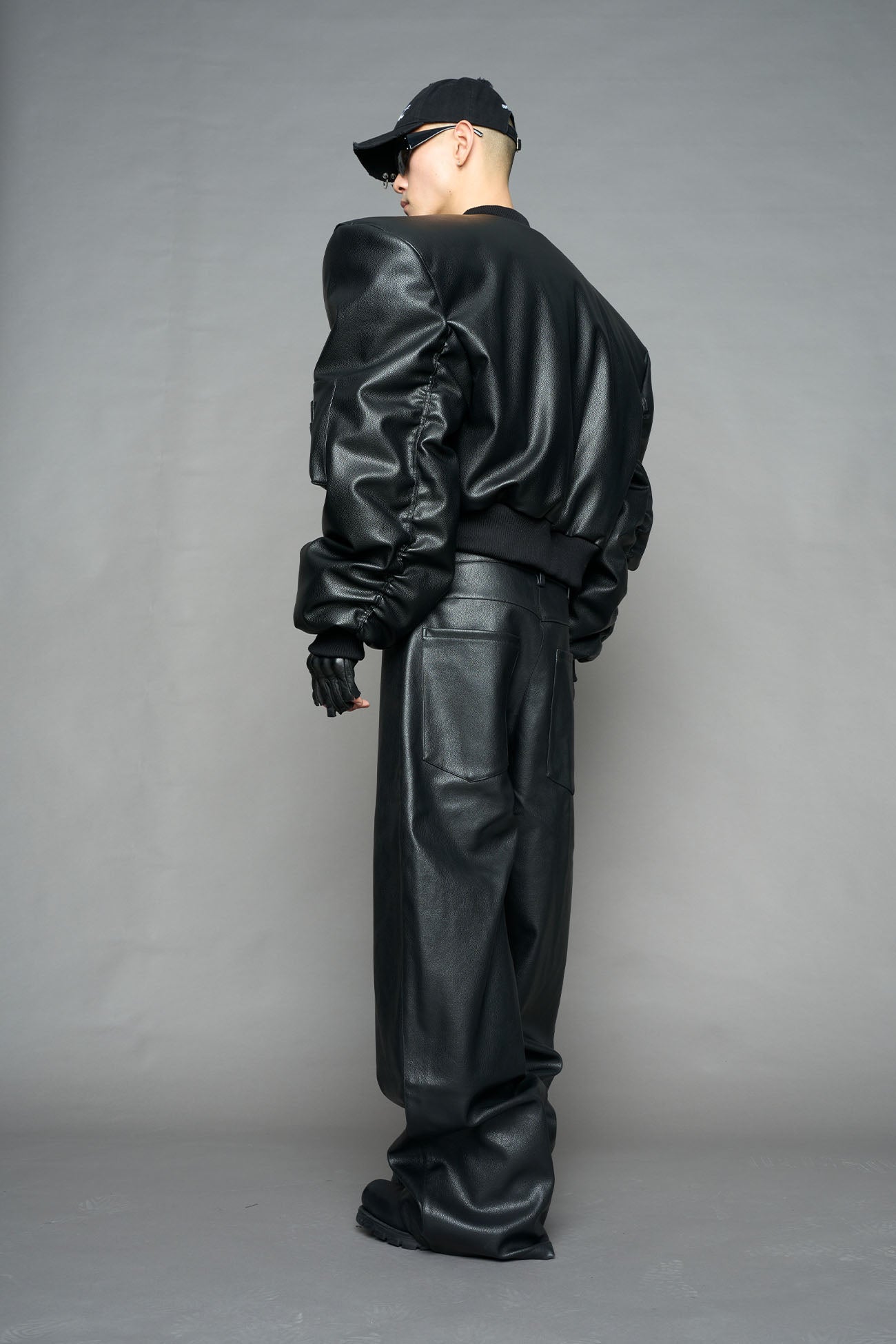 Leather Power Shoulder Bomber Jacket — view 7