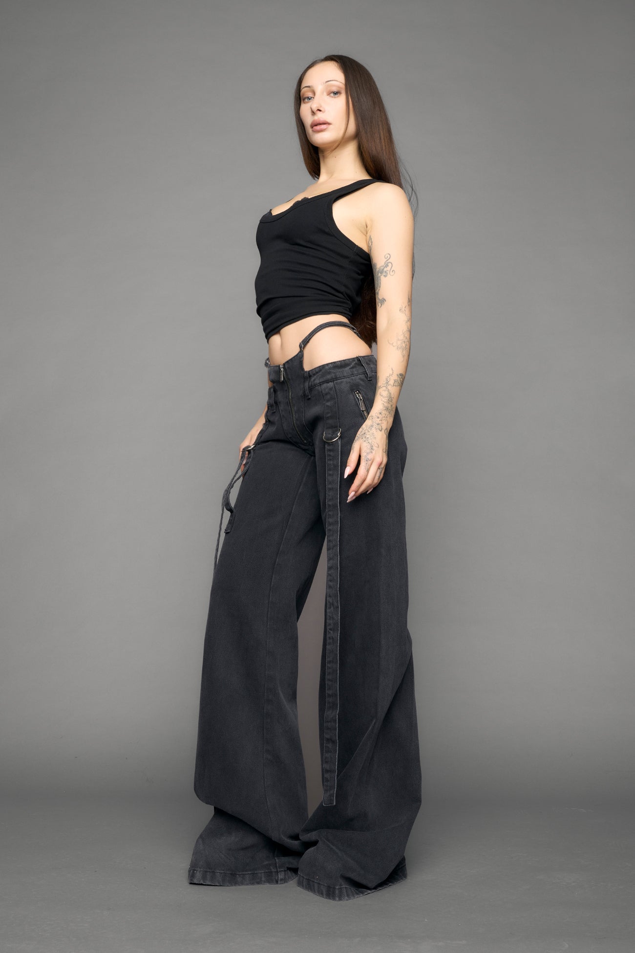 Belted Denim Thong Pants — view 4