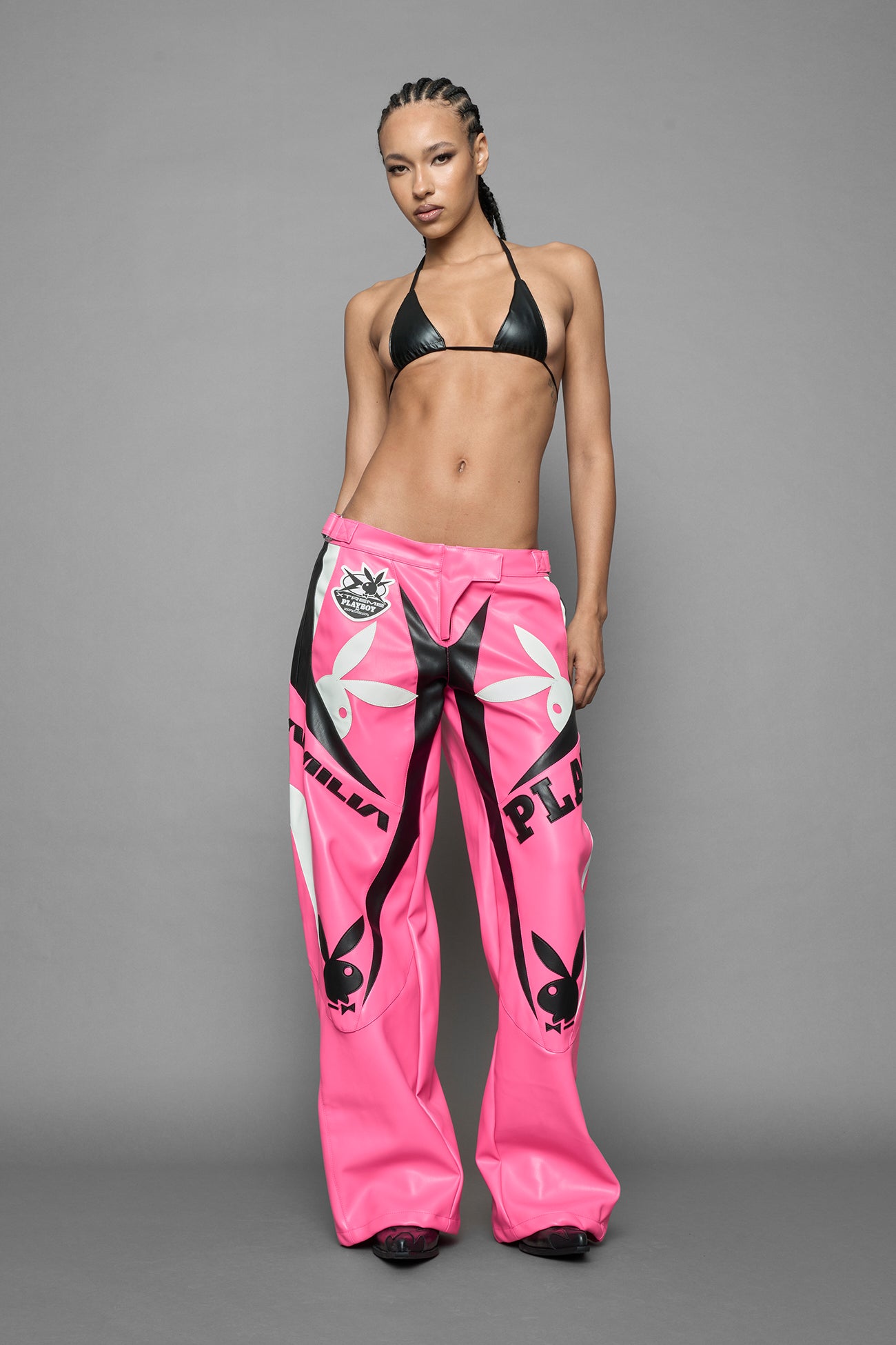 Playboy Moto Pants Pink Black — view 8