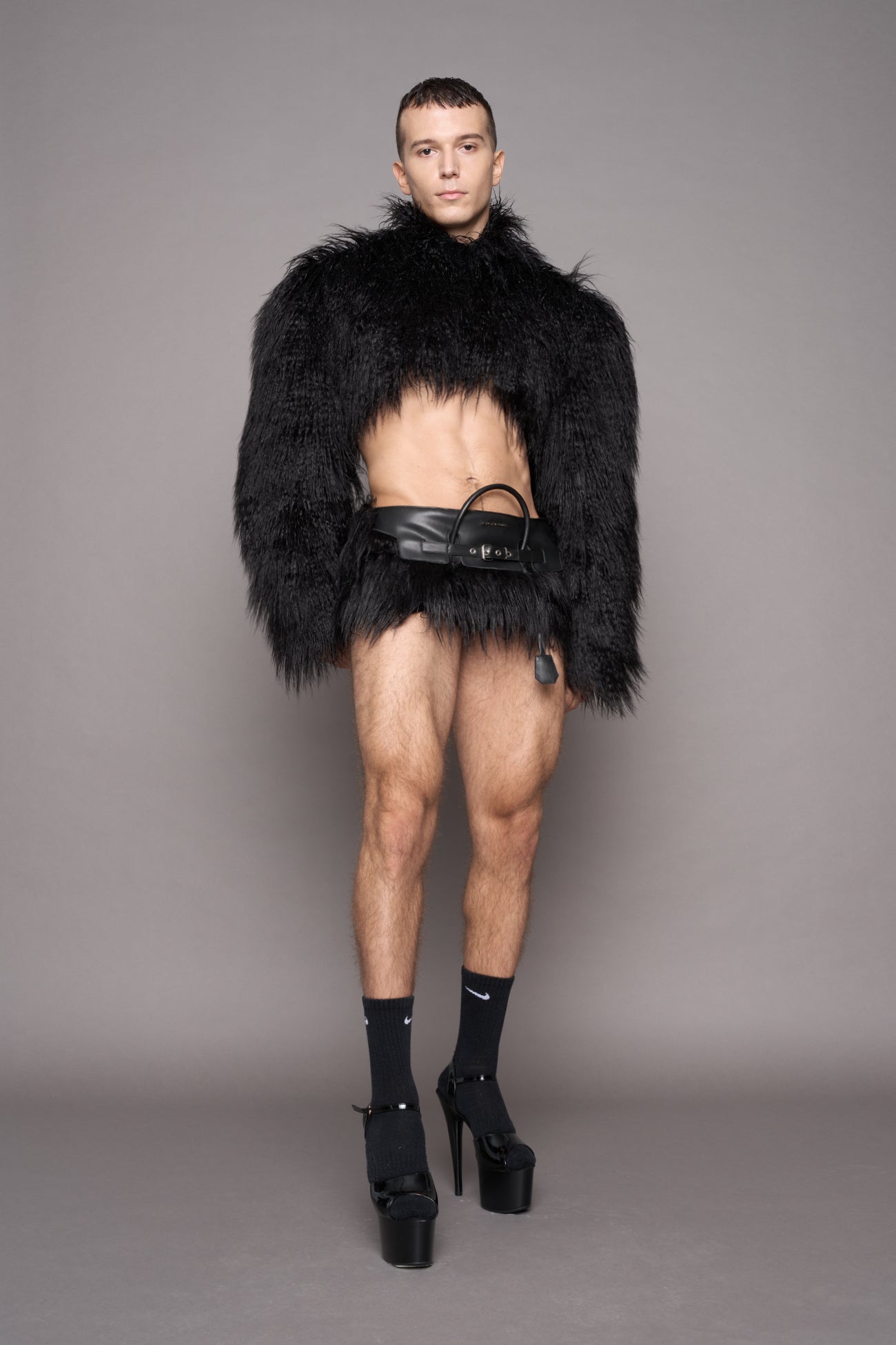 Heiress Handbag Faux Fur Mini Skirt Black — view 5