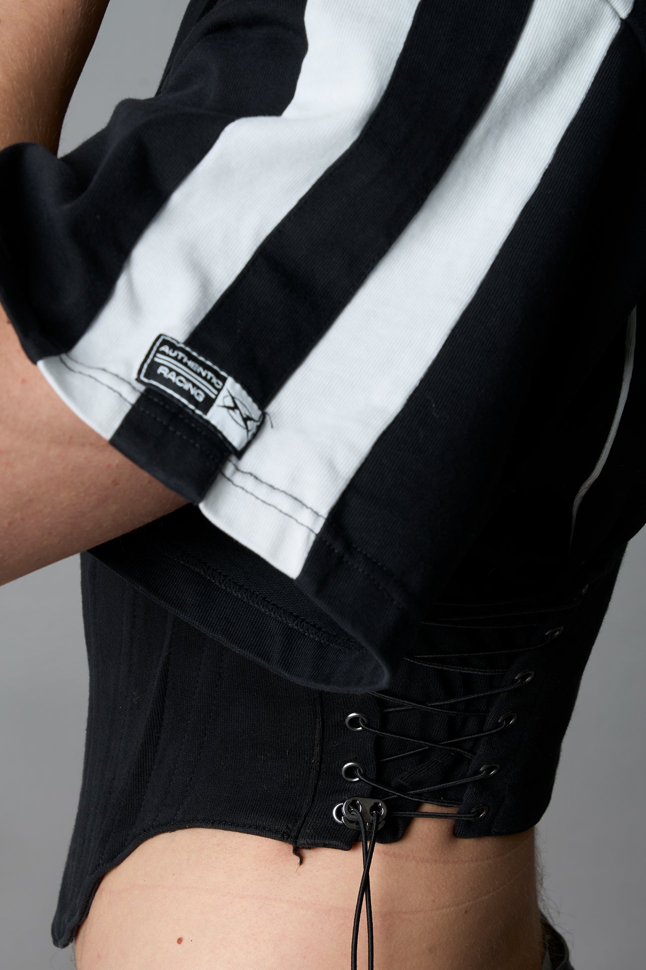 stripe panelling and woven athletic logo
