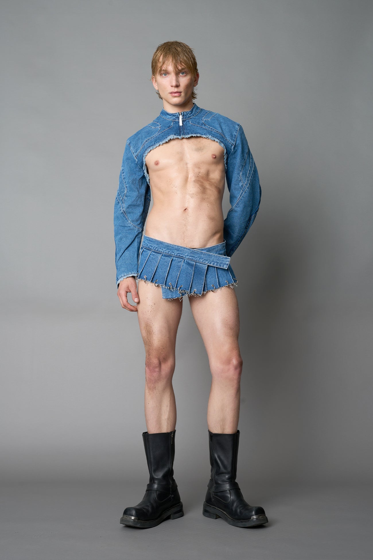 Denim Pleated Mini Skirt With Rings — view 6