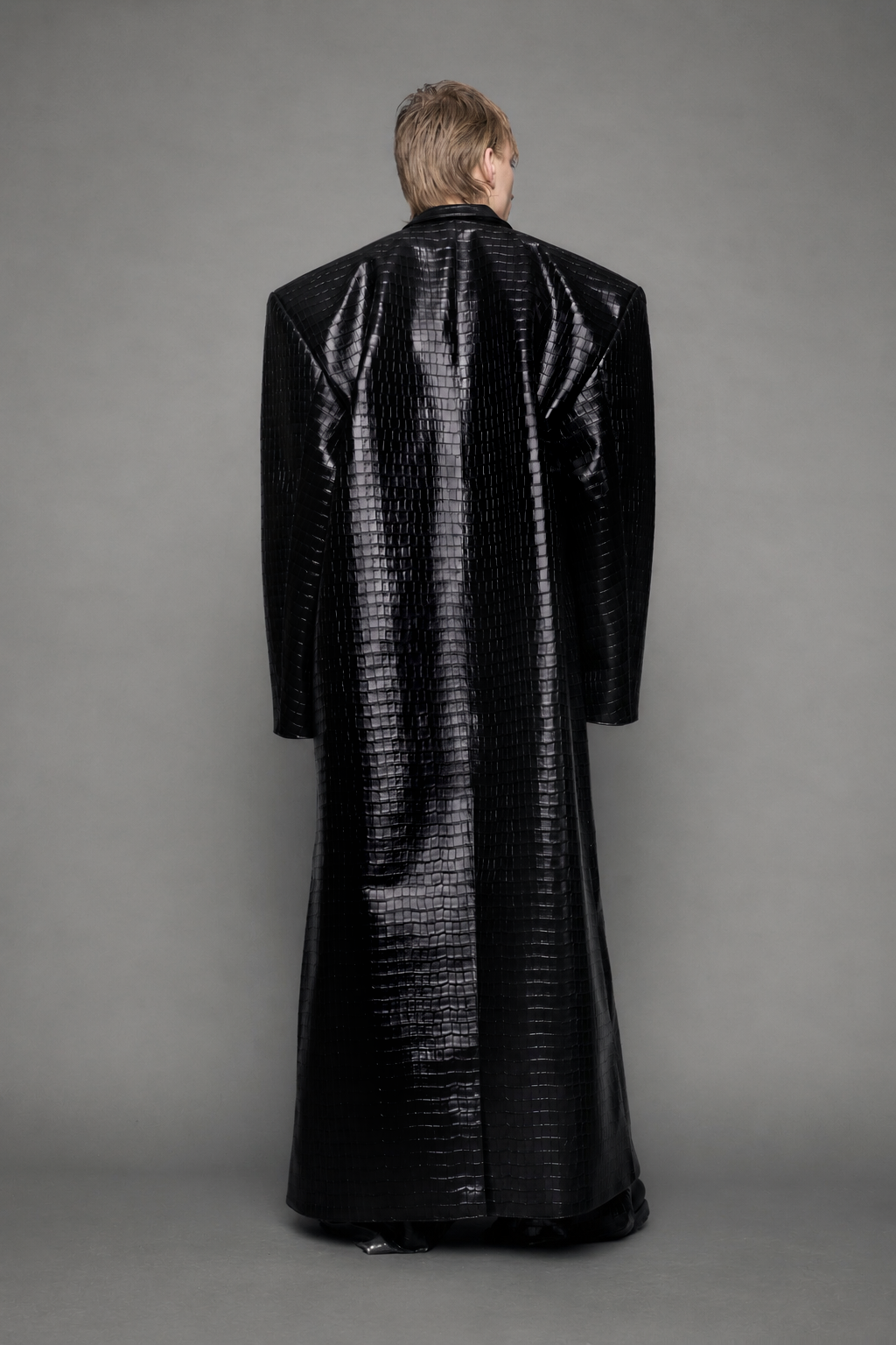 Leather Elongated Croc Blazer Coat — view 13