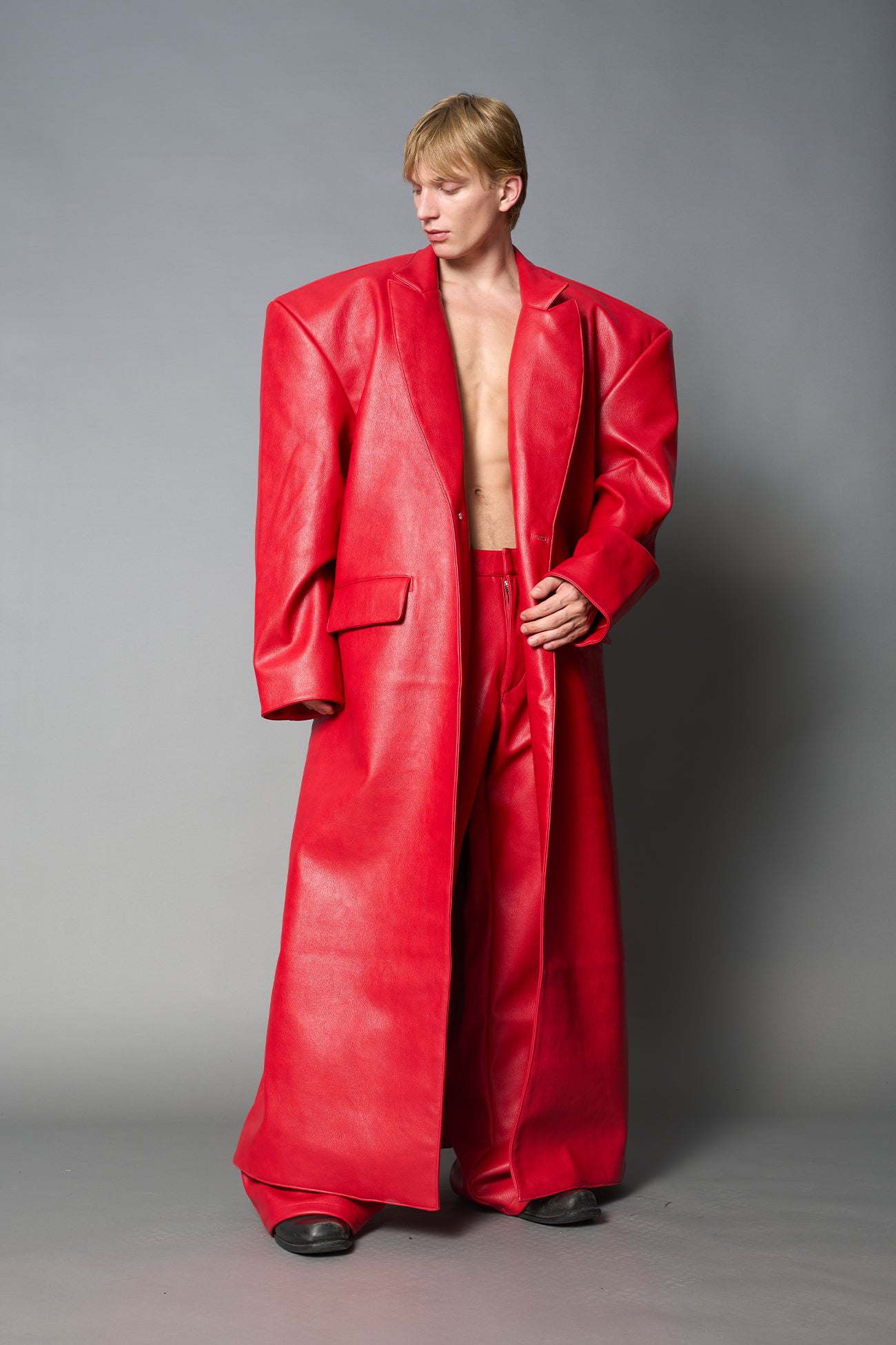 Leather Elongated Blazer Coat — view 6