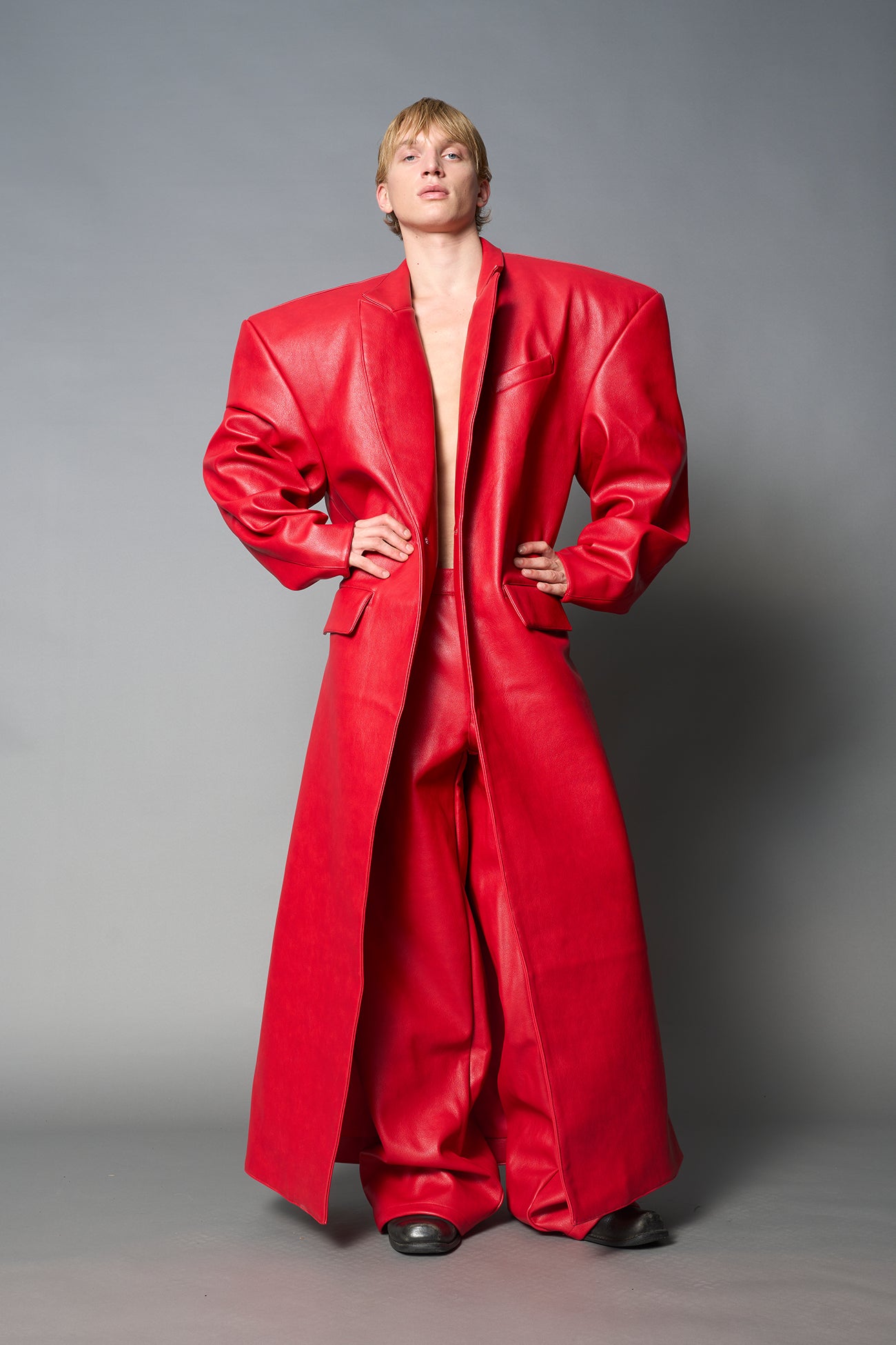 Leather Elongated Blazer Coat — view 7