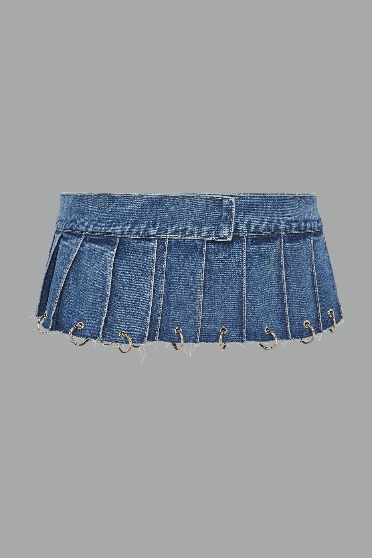 Denim Pleated Mini Skirt With Rings — view 10