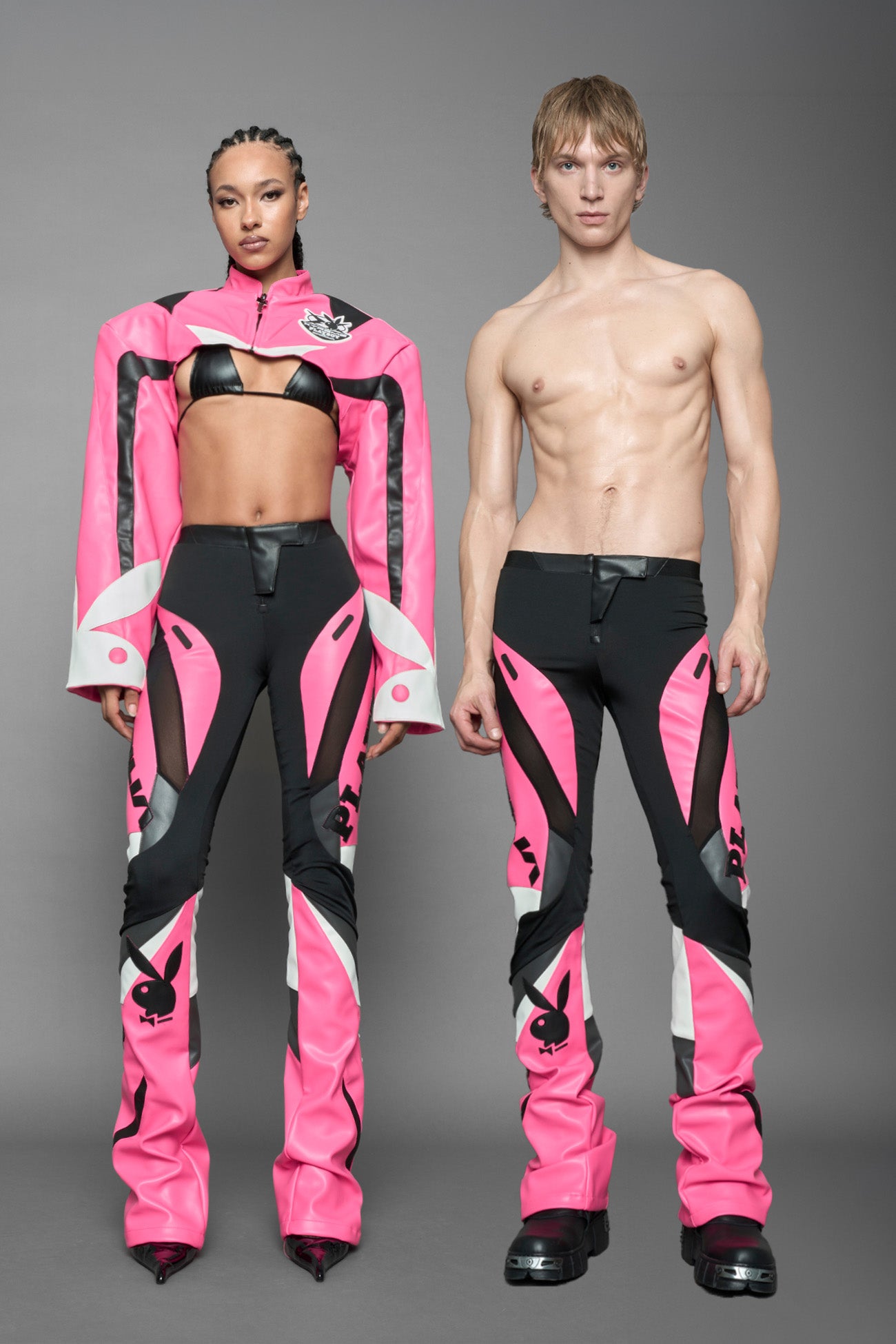 Playboy Moto Mesh Pants Pink Black — view 1