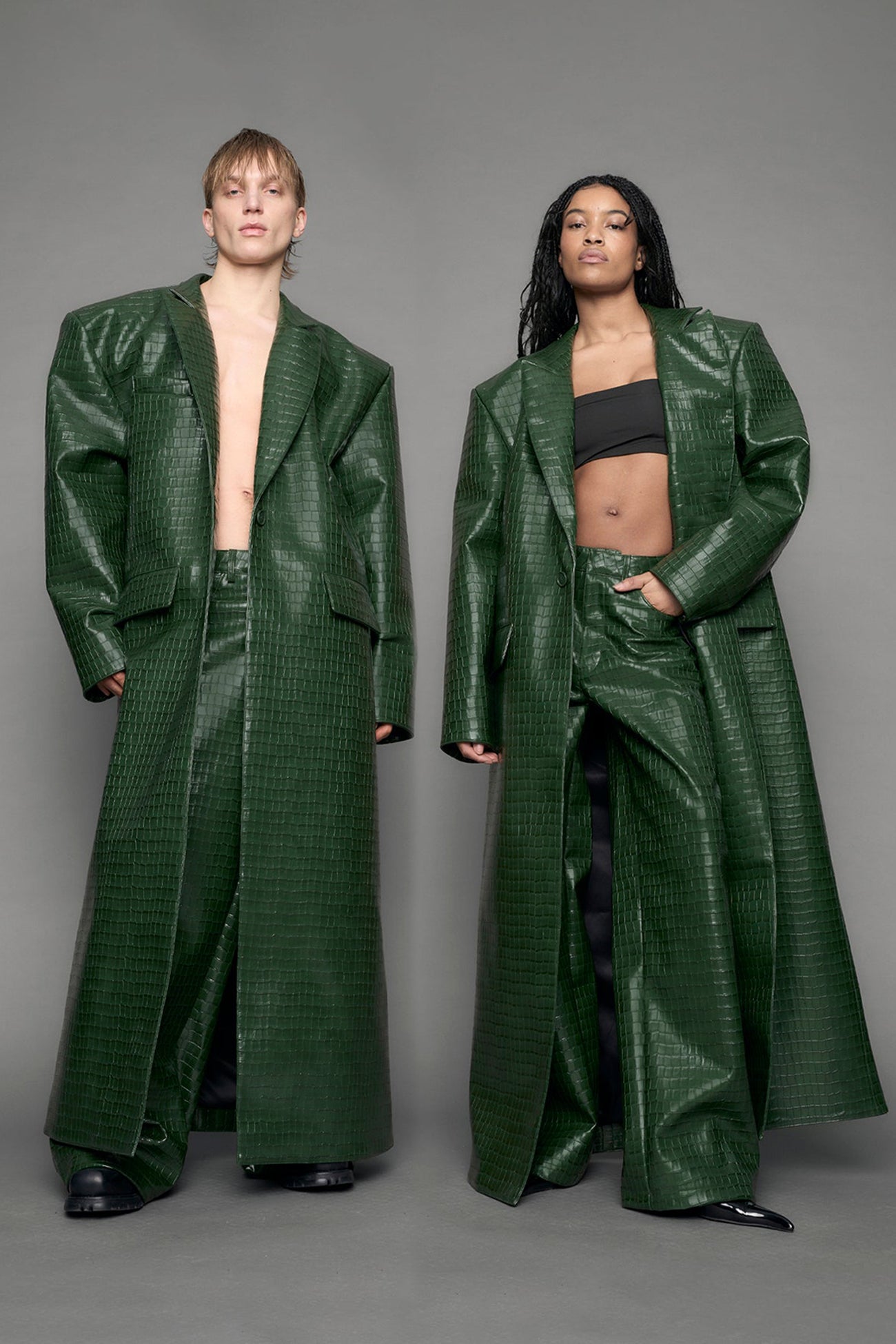 Leather Elongated Croc Blazer Coat — view 17