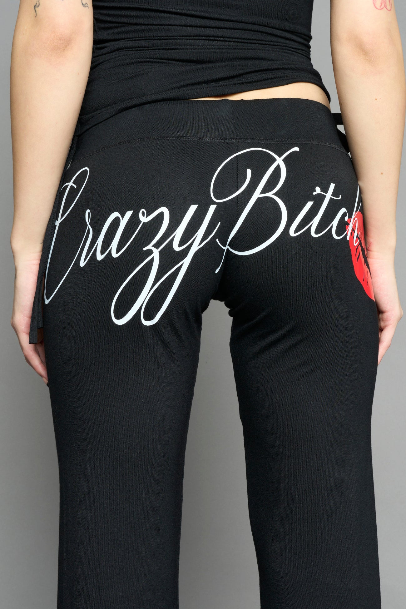 crazy bitch lettering and lip motif print