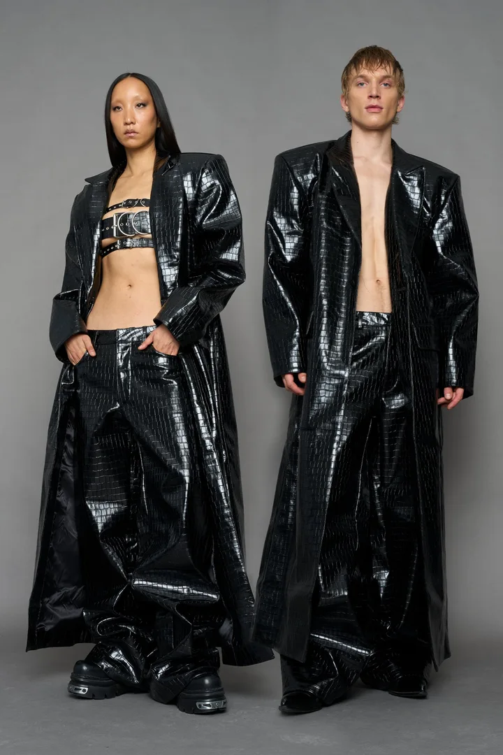 Leather Elongated Croc Blazer Coat
