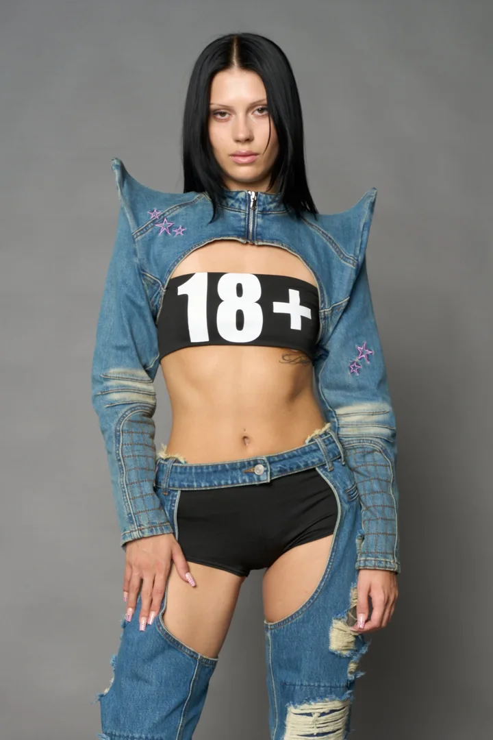 Spike Denim Bolero Jacket