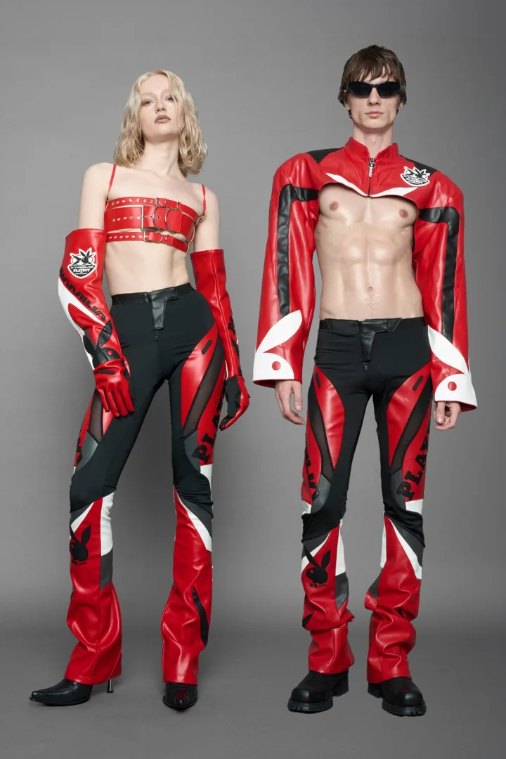 Playboy Moto Mesh Pants Red Black